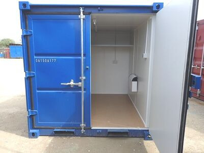 Shipping Container Conversions 8ft melamine lined, steel shelf and electrics