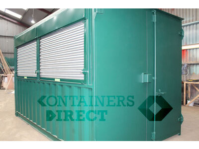 Shipping Container Conversions 14ft pop up bar with roller shutter hatch