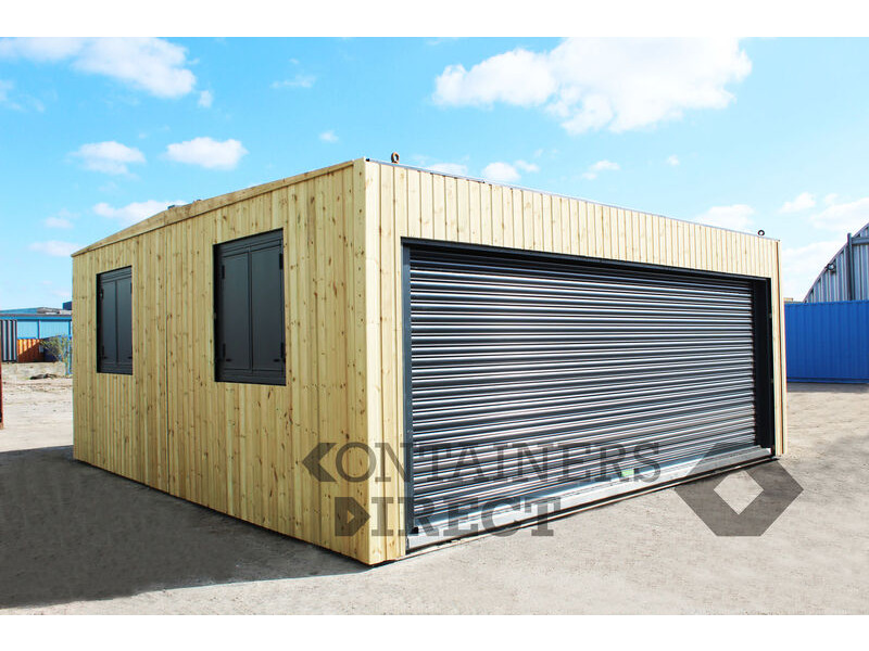 Shipping Container Conversions 20ft x 20ft CarTainer with roller shutter and cladding click to zoom image