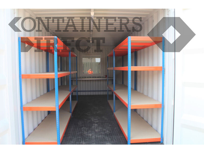 Shipping Container Conversions 20ft workshop with shelving click to zoom image