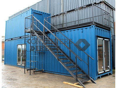 Shipping Container Conversions 20ft + 40ft retail units with platform + staircase