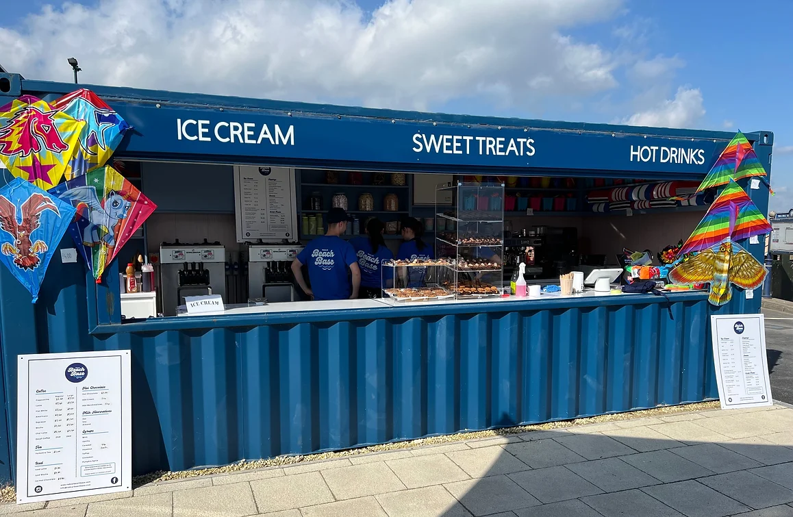 Redcar Beach Base community hub built using multiple shipping containers
