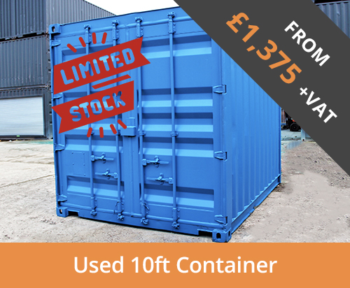 Used 10ft storage container with flat panel doors