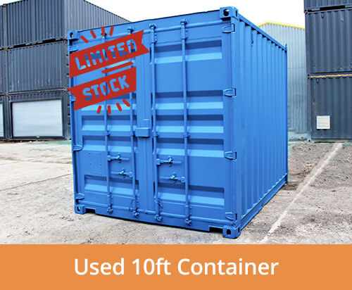 Used 10ft storage container with flat panel doors